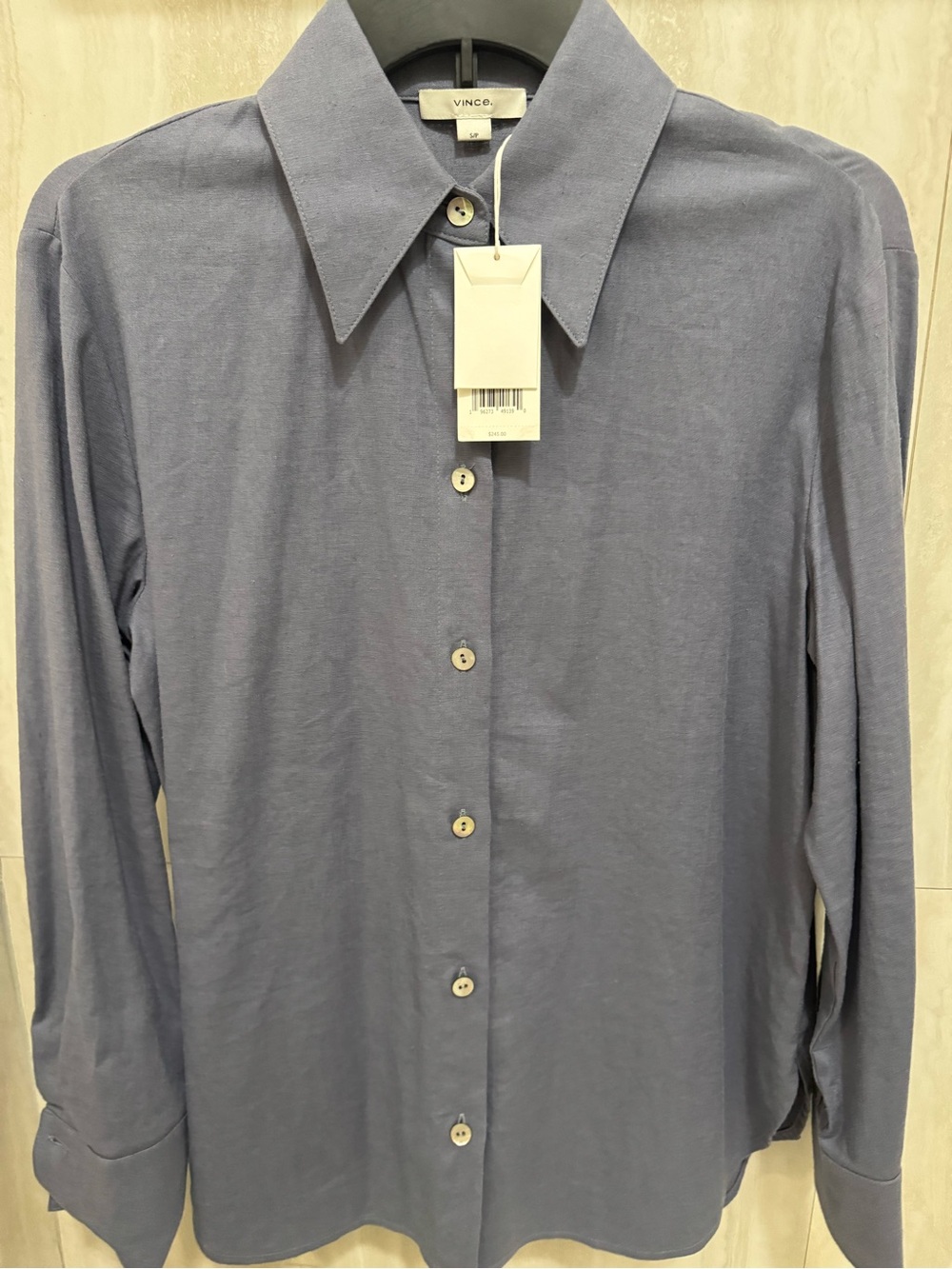 Vince muted slate-blue button-down blouse